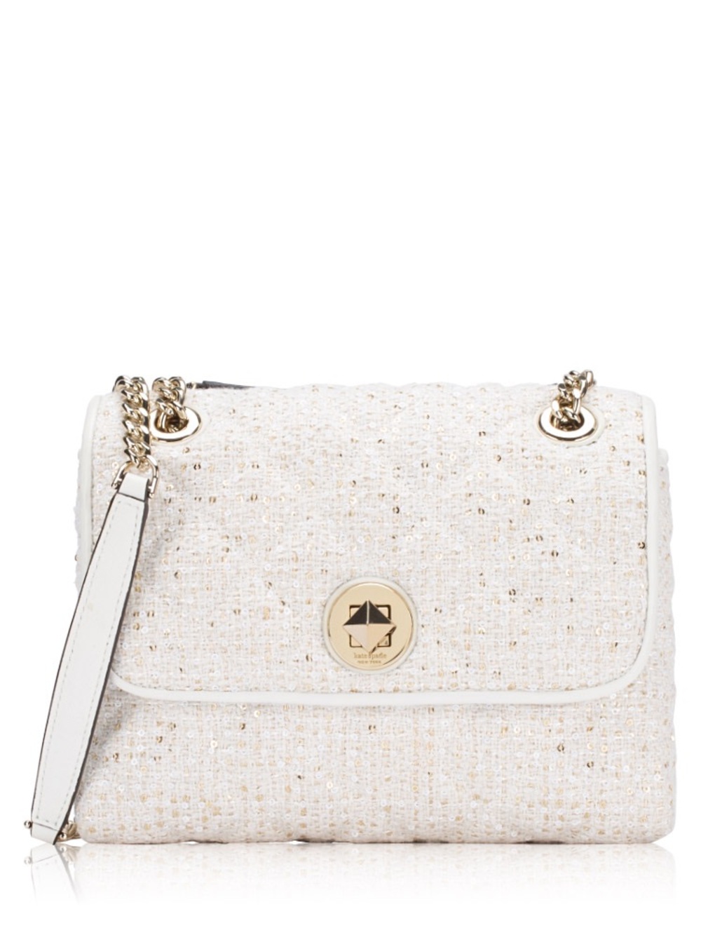 Kate Spade - Natalia Sequined Quilted Chain-Handle Shoulder Bag Off-White